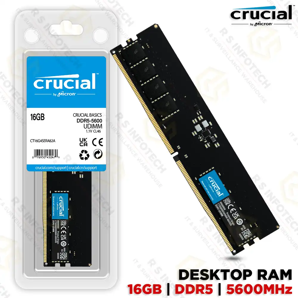 CRUCIAL 16GB DDR5 5600MHZ UDIMM DESKTOP RAM (CT16G56C46U5)