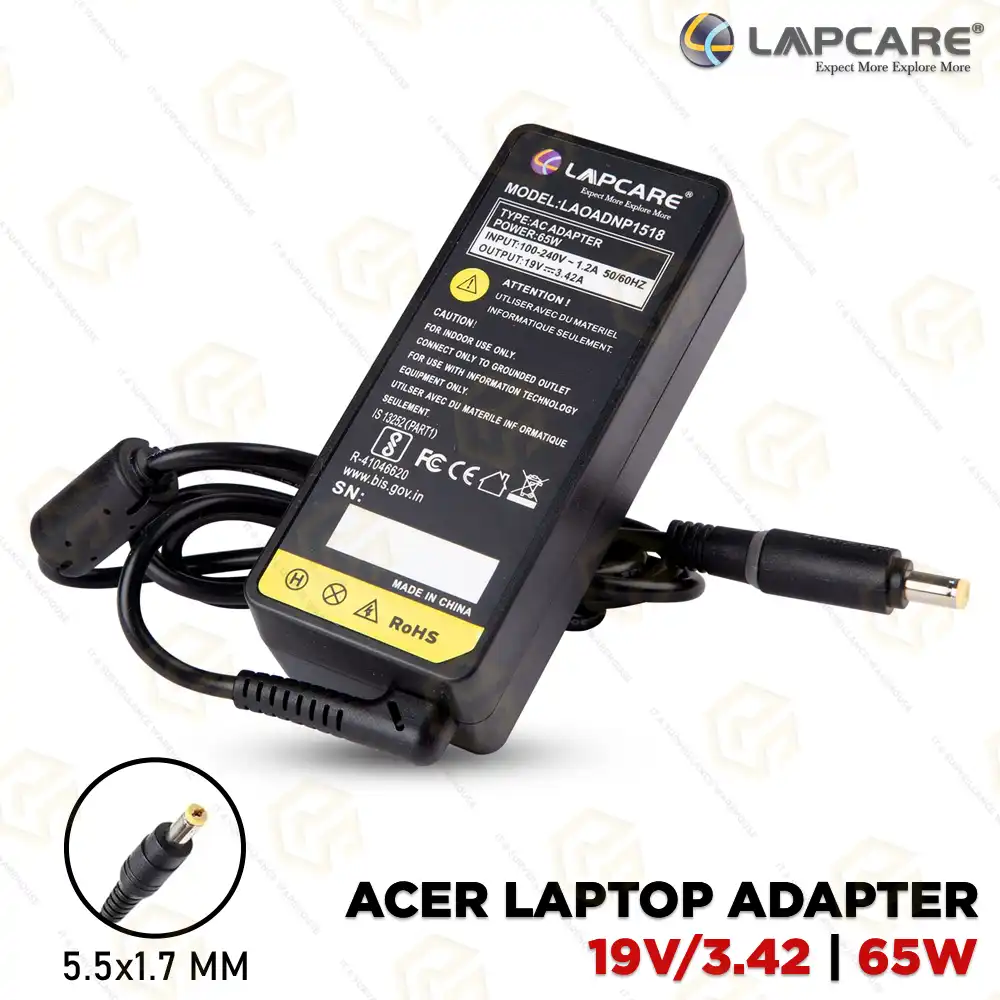 LAPCARE ADAPTOR 19V/3.42 ACER 65WT 5.5MM*1.7MM (1YEAR)
