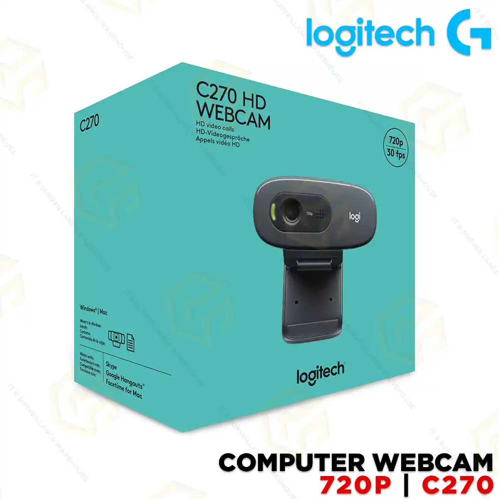 LOGITECH C270 HD WEBCAM 720P VIDEO WITH NOISE REDUCING MIC (2YEAR)