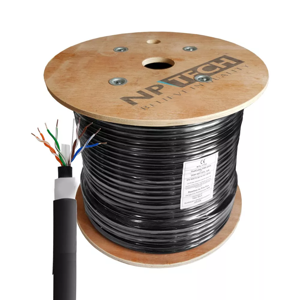 NPTECH CAT6 305 YARD DOUBLE JACKET COPPER OUTDOOR (BLACK)